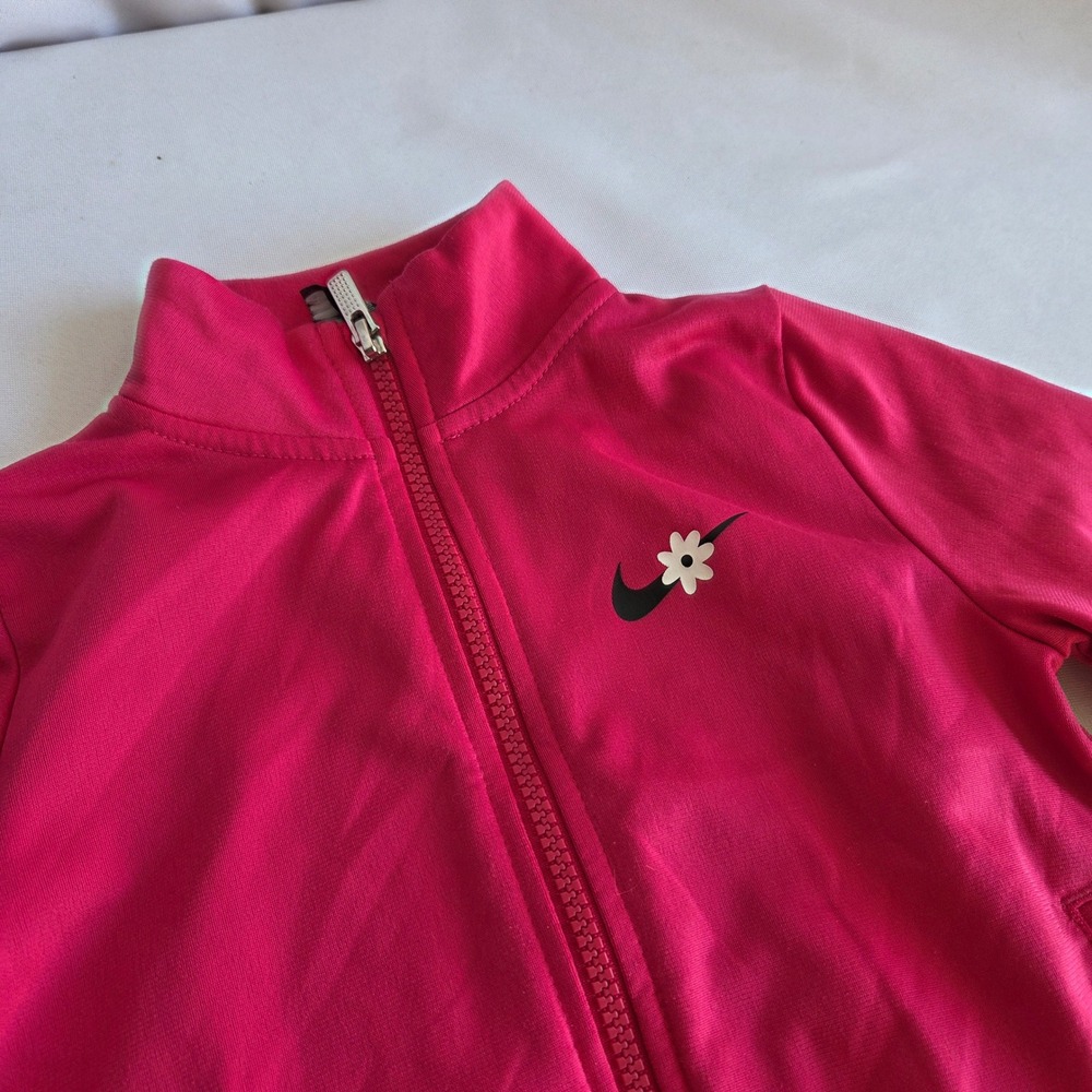 Nike Girls Pink Daisy Swoosh Ruffle Hem Track Jacket Full Zip Size 4T